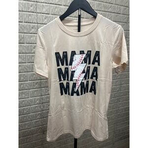 Mama Lightning Bolt Baseball T Shirt Cream Size Medium